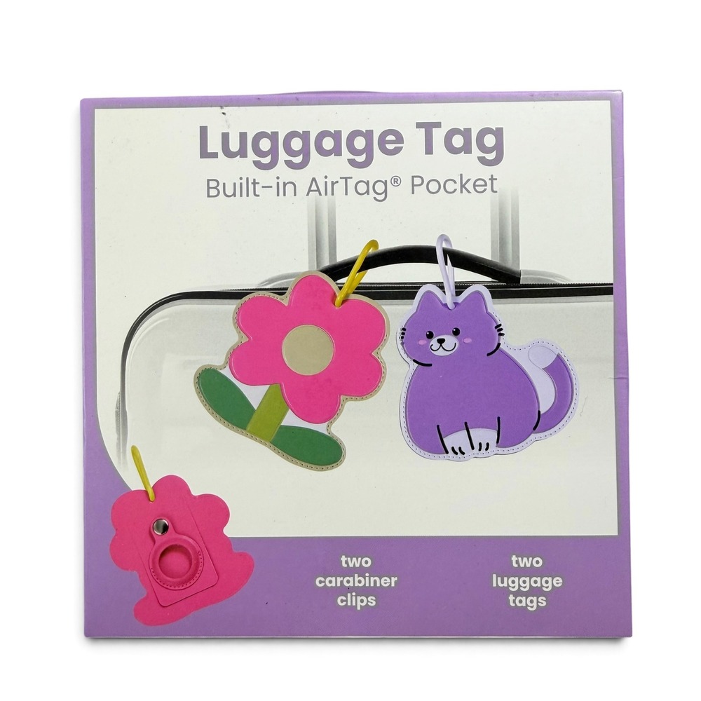 Vivitar Luggage Tag 2 Pack with Apple AirTag Pocket Flower and Cat Designs